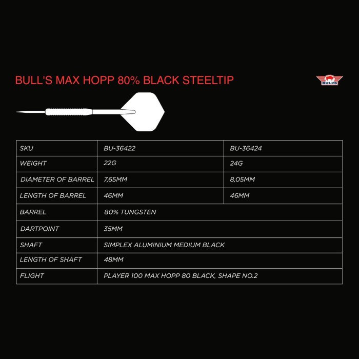 Pílusett Bull´s Max Hopp 80 Svart - Image 5